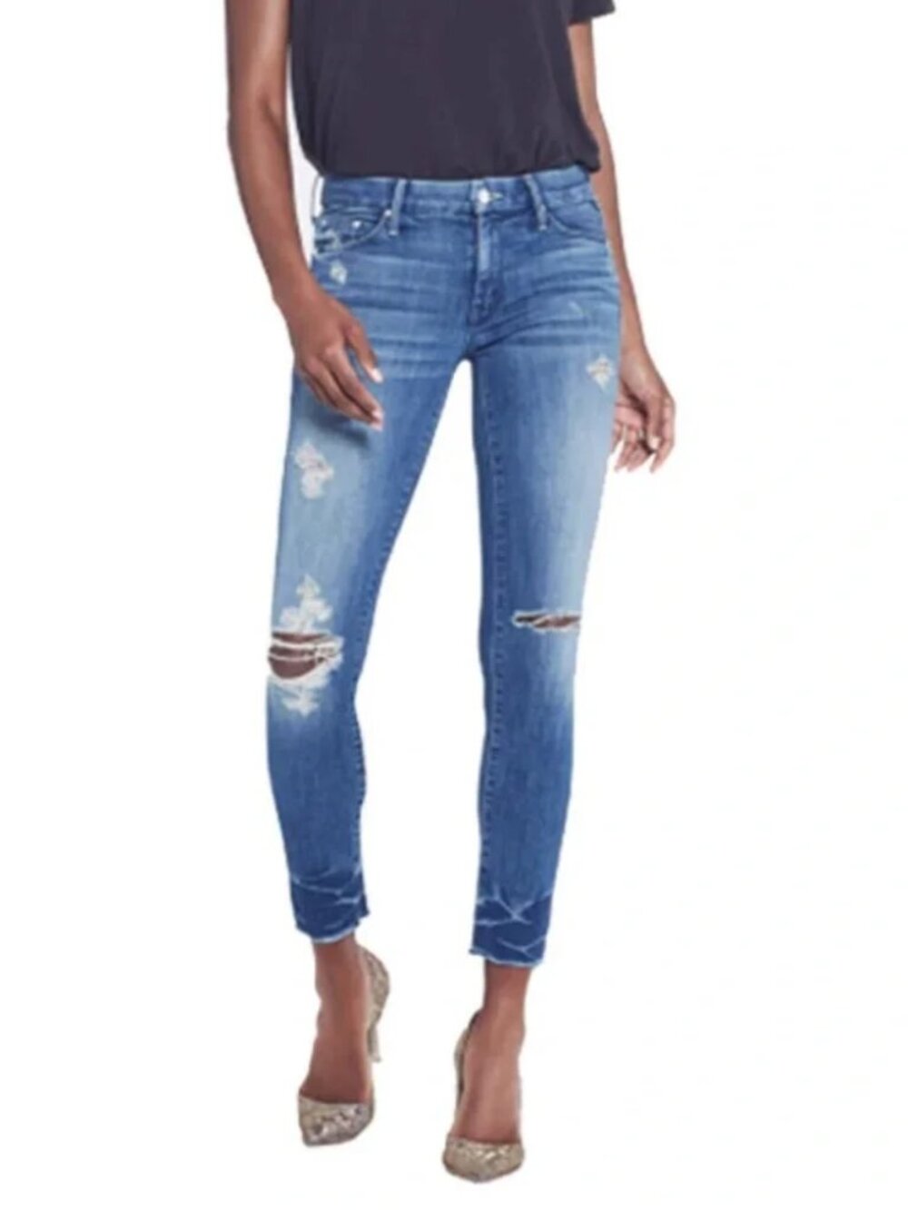 MOTHER Looker Ankle Fray Jeans Size 27 Naughty Intentions Distressed Raw Hem
